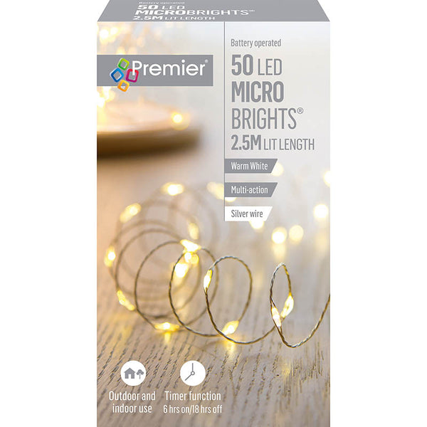 Premier Battery Operated 50 LED Microbrights Warm White LB151209WW