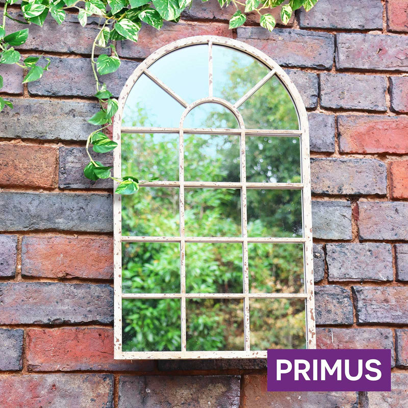 Primus PM1010 Antique Metal Segmented Round Top Garden Mirror