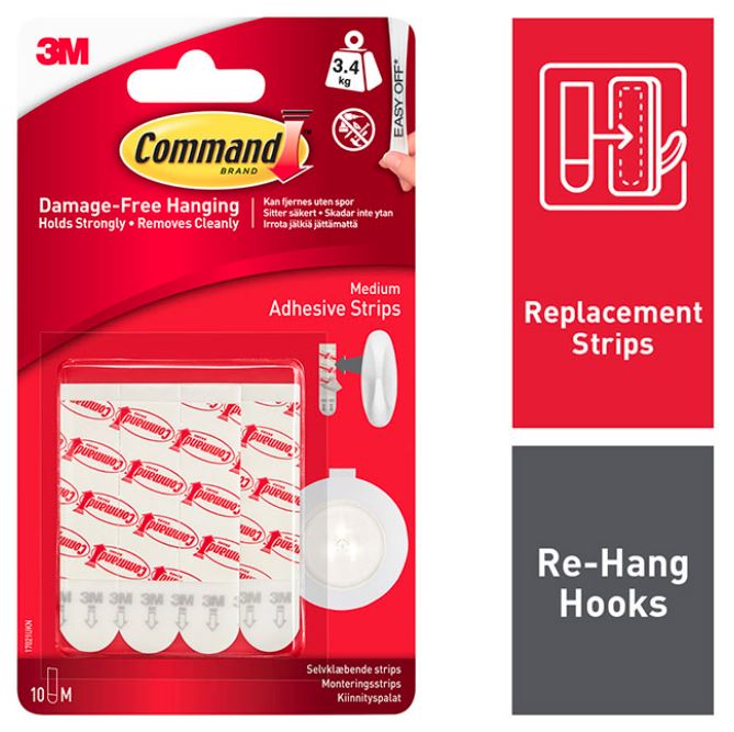 3M Command Medium Adhesive Mounting/Replacement Strips 17021UKN Pack of 10