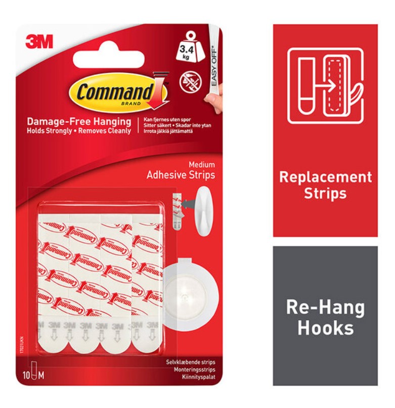 3M Command Medium Adhesive Mounting/Replacement Strips 17021UKN Pack of 10