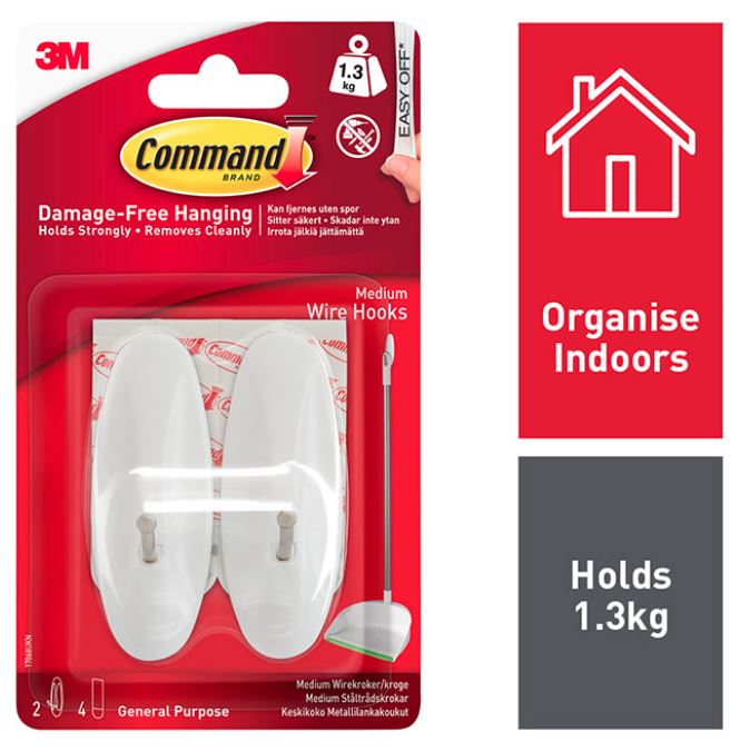 3M Command Medium Wire Hooks 17068 Pack of 2