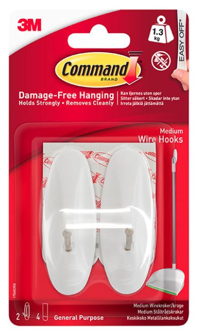 3M Command Medium Wire Hooks 17068 Pack of 2