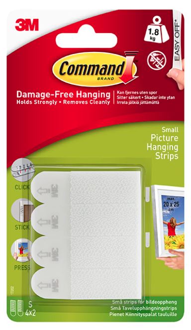 3M Command Small Picture Hanging Strips 17202 Pack of 4