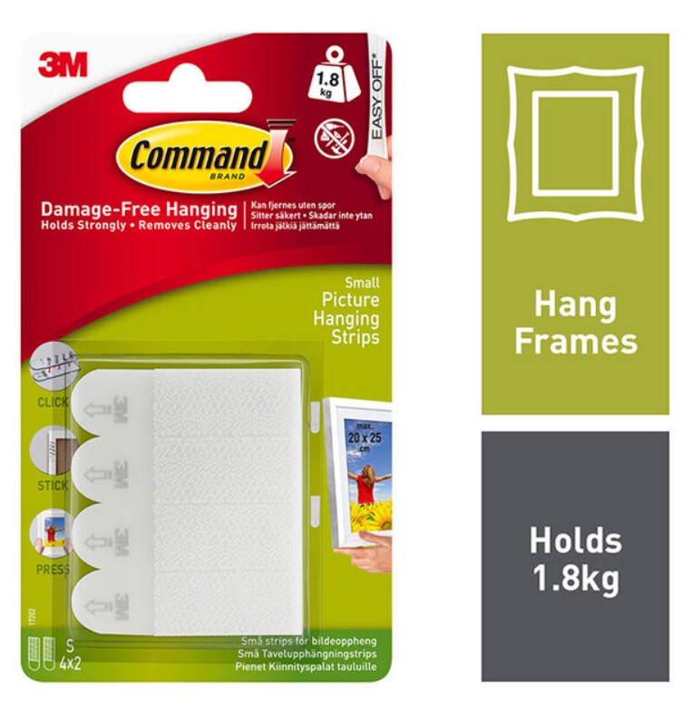 3M Command Small Picture Hanging Strips 17202 Pack of 4