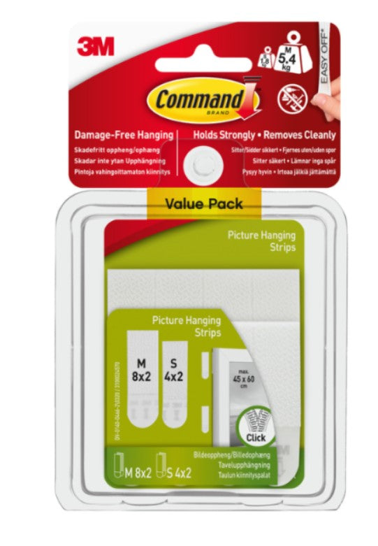 3M Command Small/Med Picture Hanging Strips 17203 Combi Pack of 12