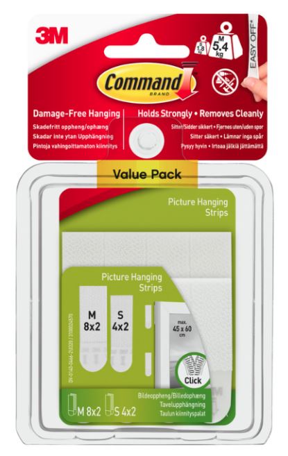 3M Command Small/Med Picture Hanging Strips 17203 Combi Pack of 12