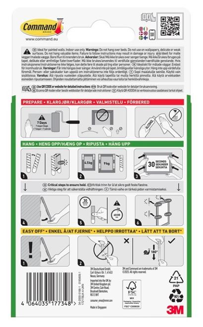 3M Command X-Large Picture Hanging Strips Black 17217 BLK Pack of 4