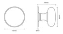 Technical dimension drawing of a round cabinet knob, showing a top-down view as a 50mm circle and a side profile with measurements of 44mm width, 47mm height, and 3mm backplate thickness.