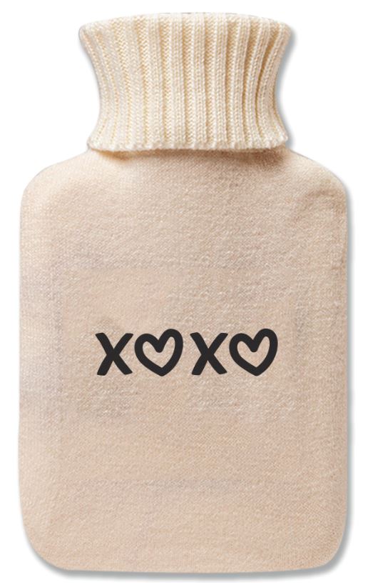 Small Hot Water Bottle  XOXO with Cream Knitted Cover