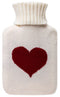 Small Hot Water Bottle with Knitted Cream Maroon Heart Cover 969