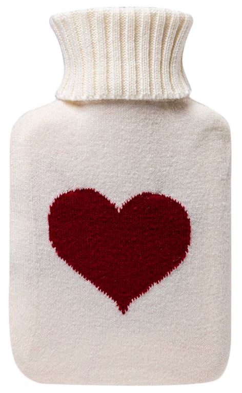 Small Hot Water Bottle with Knitted Cream Maroon Heart Cover 969