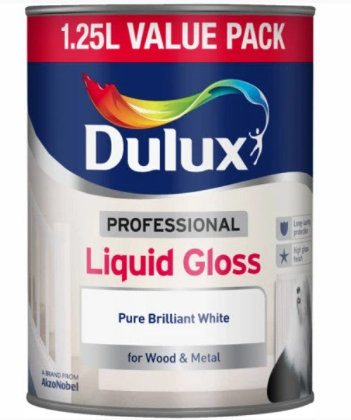 Dulux Professional Liquid Gloss Pure Brilliant White Paint 1.25 Litres