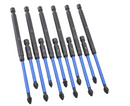 Ten hex driver bits arranged in two rows on a plain white background. Each bit has a black hex head and a blue shaft with a black star drive tip.