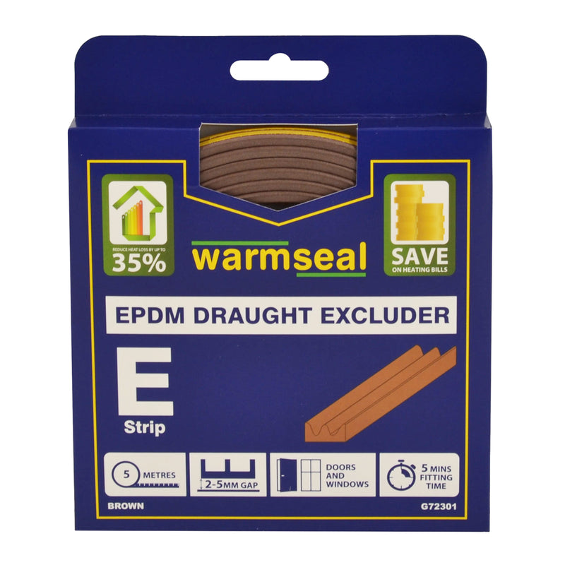 Warmseal G72301 'E' Profile Long-life Foam Draught Excluder Brown 5m