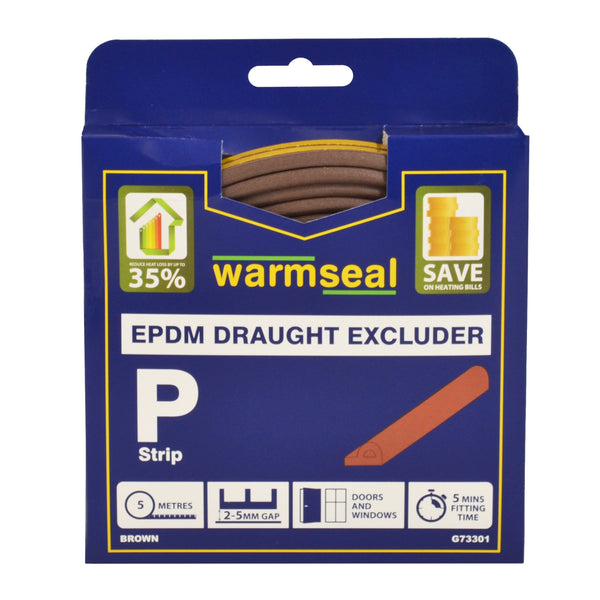 Warmseal G73301 'P' Profile Long-life Foam Draught Excluder Brown 5m