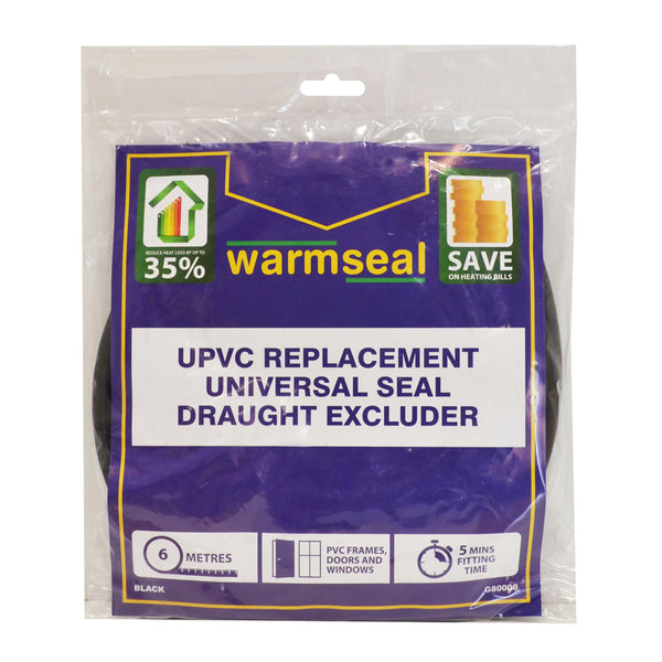 Warmseal G80000 uPVC Replacement Universal Seal Draught Excluder Black, 6m