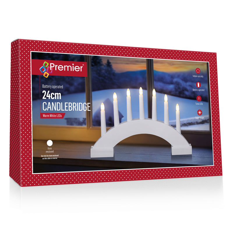 Premier Battery Operated Christmas White LED Candle Bridge 24cm