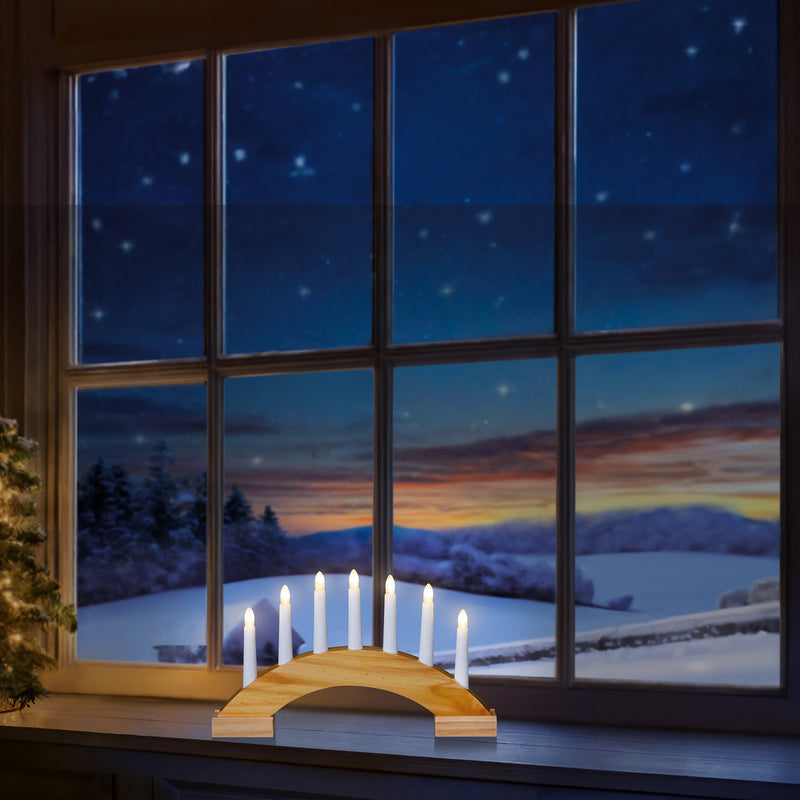 Premier Battery Warm White Christmas Wooden LED Candle Bridge 24cm Natural