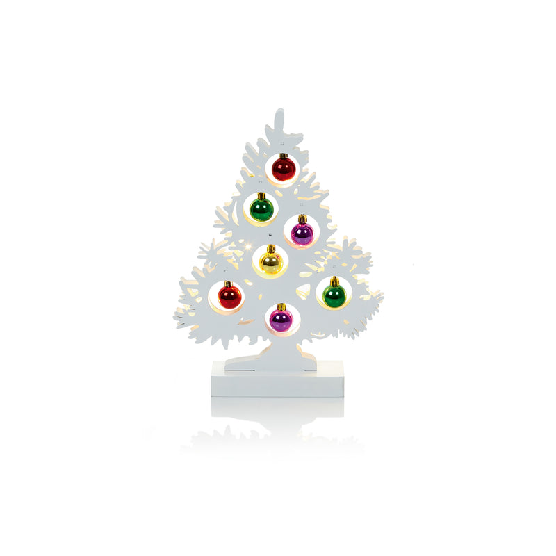 Premier White Wooden Christmas Tree with LEDs & Baubles