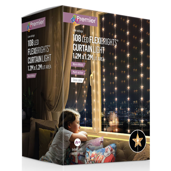 Premier 108 FlexiBright Hanging Star Curtain Lights, Warm White 1.2m