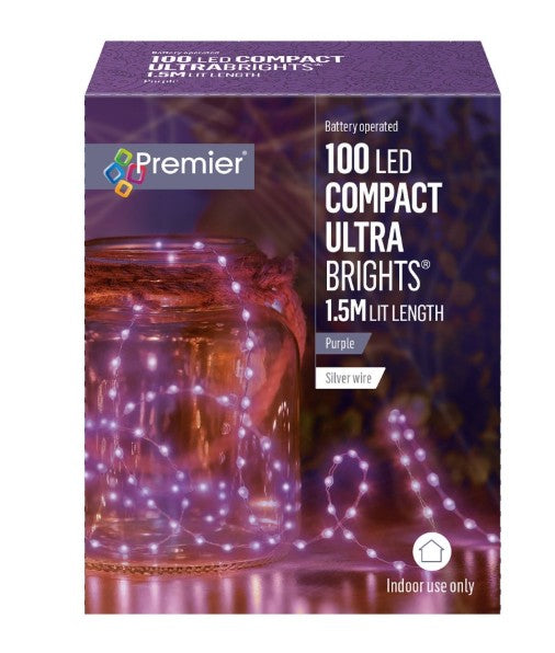Premier 100 LED Compact Ultra Brights 1.5m Purple Lights