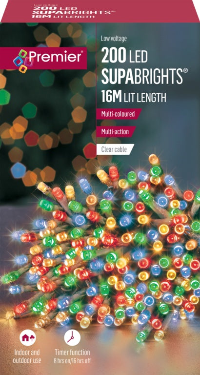 Premier LV162170MC 200 Multi-Action Supabrights LED Multi Coloured Lights Clear Cable