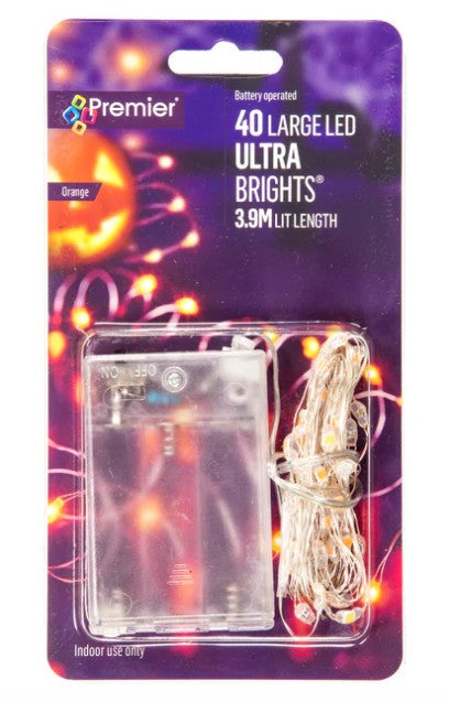 Premier Battery Operated 40 Large LED Ultra Bright Lights Orange