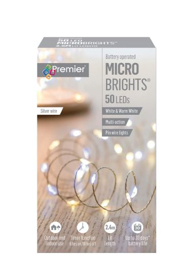 Premier Battery Operated 50 LED Microbrights White and Warm White