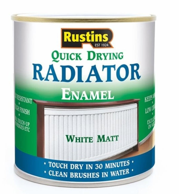 Rustins Quick Dry Radiator Enamel Matt Paint White 250ml