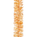A single strand of metallic gold tinsel garland, shown vertically against a plain white background.