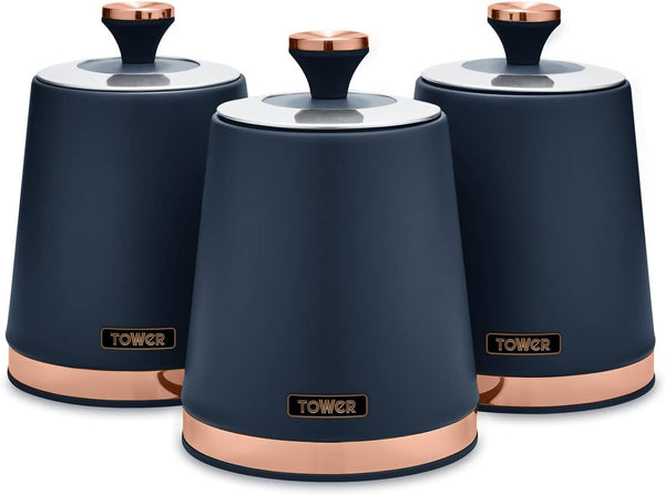 Tower Cavaletto Set of 3 Storage Canisters Midnight Blue and Rose Gold T826131MNB