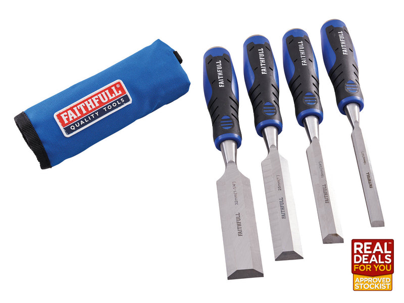 Faithfull 4 Piece Soft Grip Chisel Set in Roll