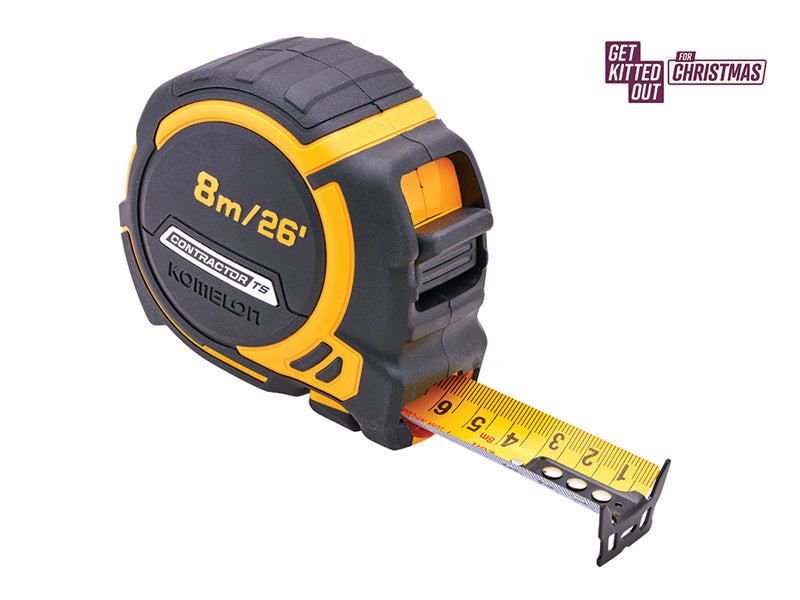 Komelon 8m (26ft) Contractors Tape With Free Belt Clip