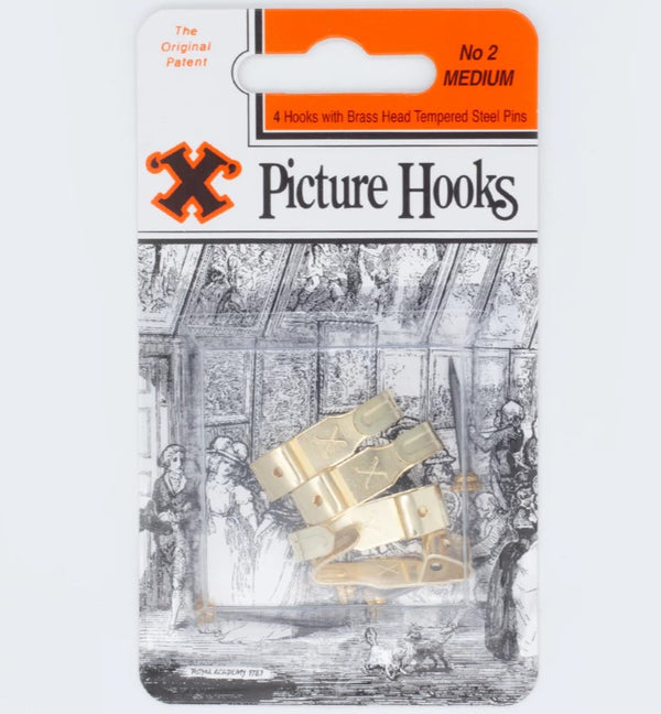 X No.2 Brass Plated Picture Hooks Medium Pack of 4