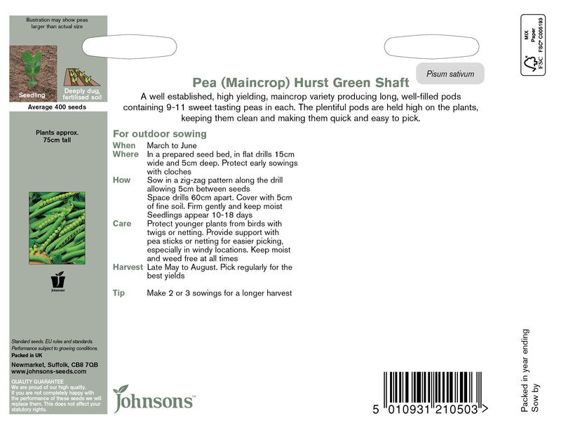 Johnsons 121009 Pisum sativum - Pea Hurst Green Shaft