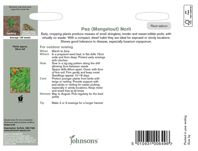 Johnsons Seeds Pea (Mangetout) Norli