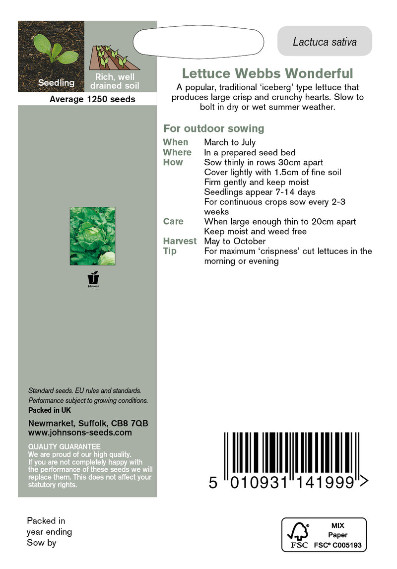 Johnsons 121066 Lactuca sativa - Lettuce Webbs Wonderful