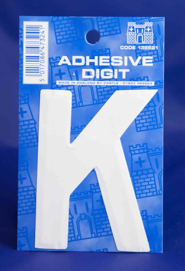 3 Inch Digit Letter K White Self Adhesive Vinyl