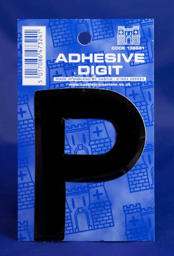 3 Inch Digit Letter P Black Self Adhesive Vinyl
