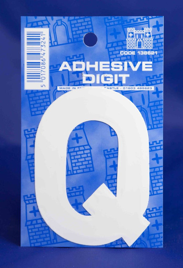 3 Inch Digit Letter Q White Self Adhesive Vinyl