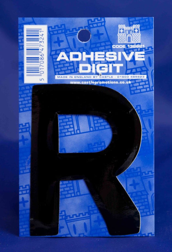 3 Inch Digit Letter R Black Self Adhesive Vinyl