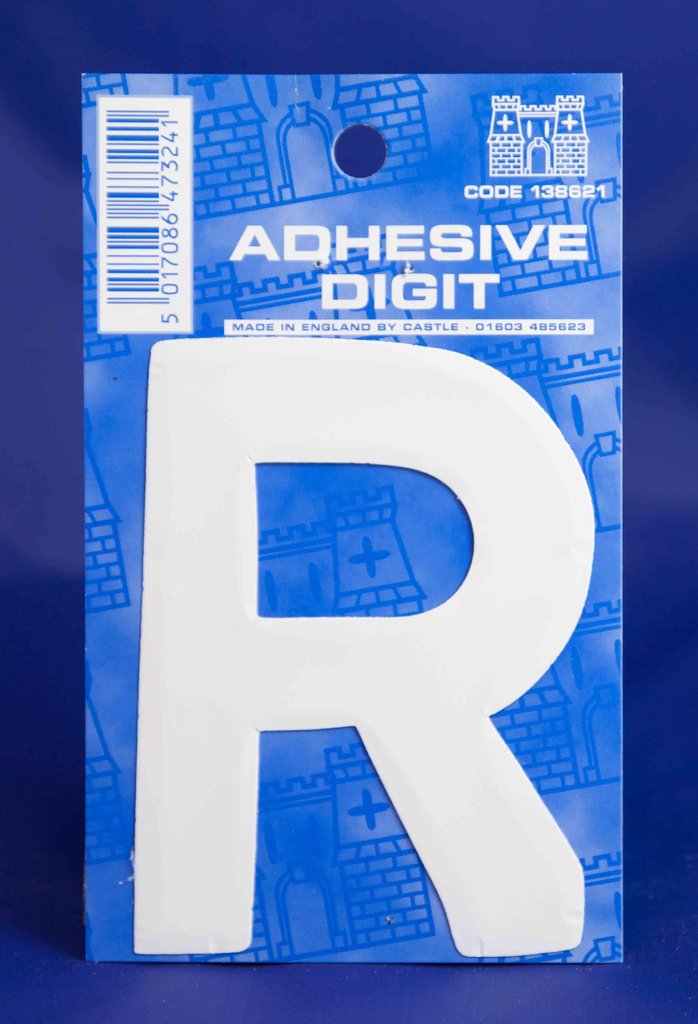 3 Inch Digit Letter R White Self Adhesive Vinyl