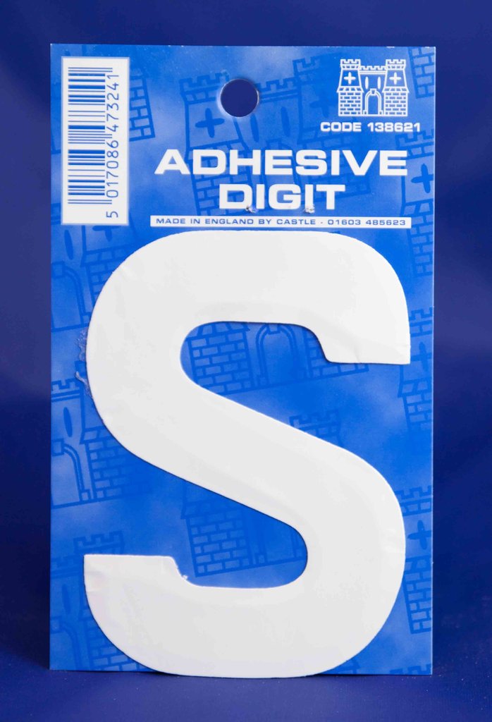3 Inch Digit Letter S White Self Adhesive Vinyl