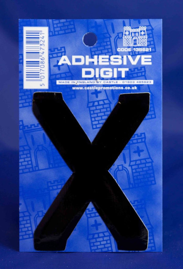3 Inch Digit Letter X Black Self Adhesive Vinyl