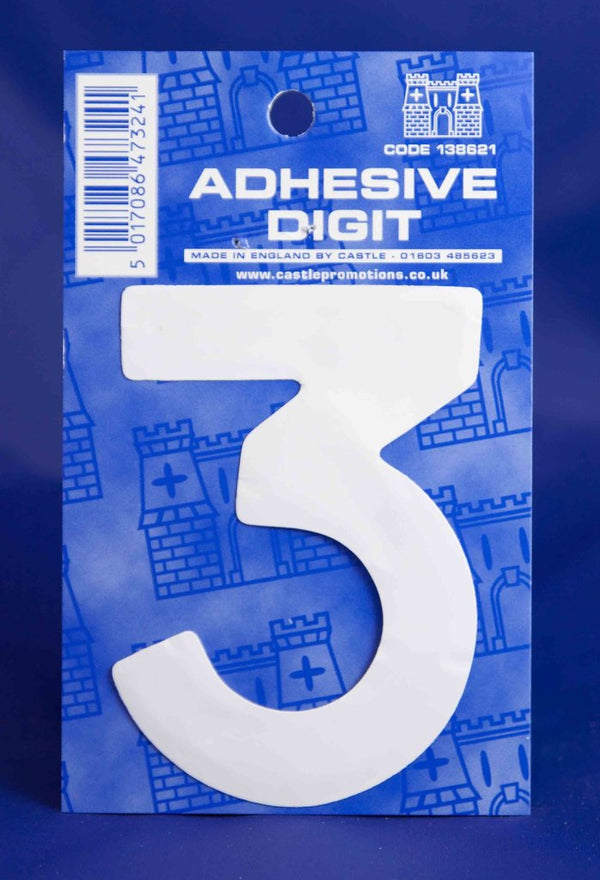 3 Inch Digit Number 3 White Self Adhesive Vinyl
