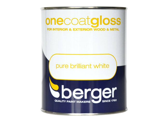 Berger One Coat Gloss Pure Brilliant White Emulsion Paint 750ml