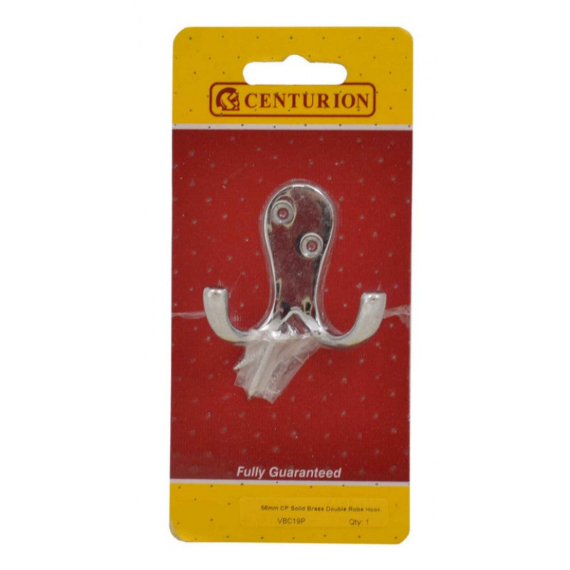 Centurion 56mm Chrome Plated Solid Brass Double Robe Hook