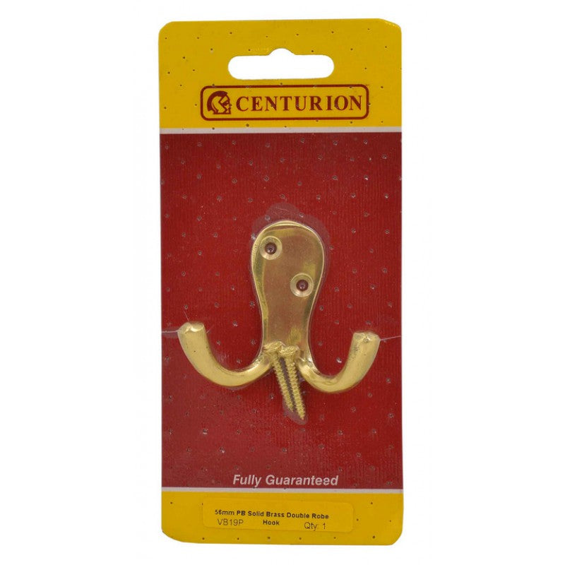 Centurion 56mm PB Solid Brass Double Robe Hook