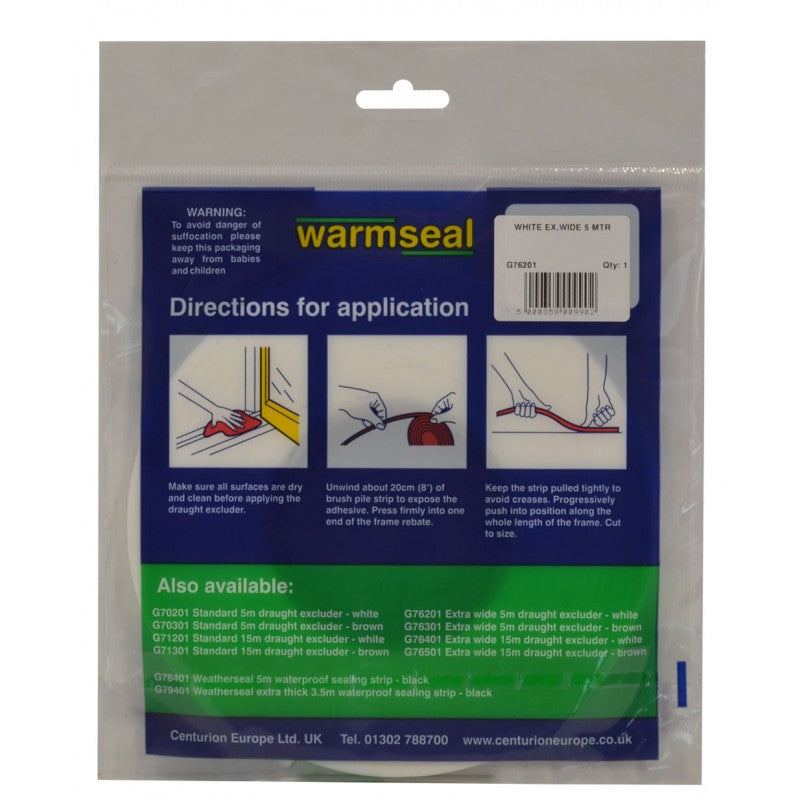Warmseal G76201 5m White Extra Wide PVC Foam Draught Excluder