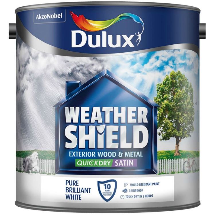 Dulux Weathershield Exterior Quick Dry Satin Pure Brilliant White 2.5 LItres